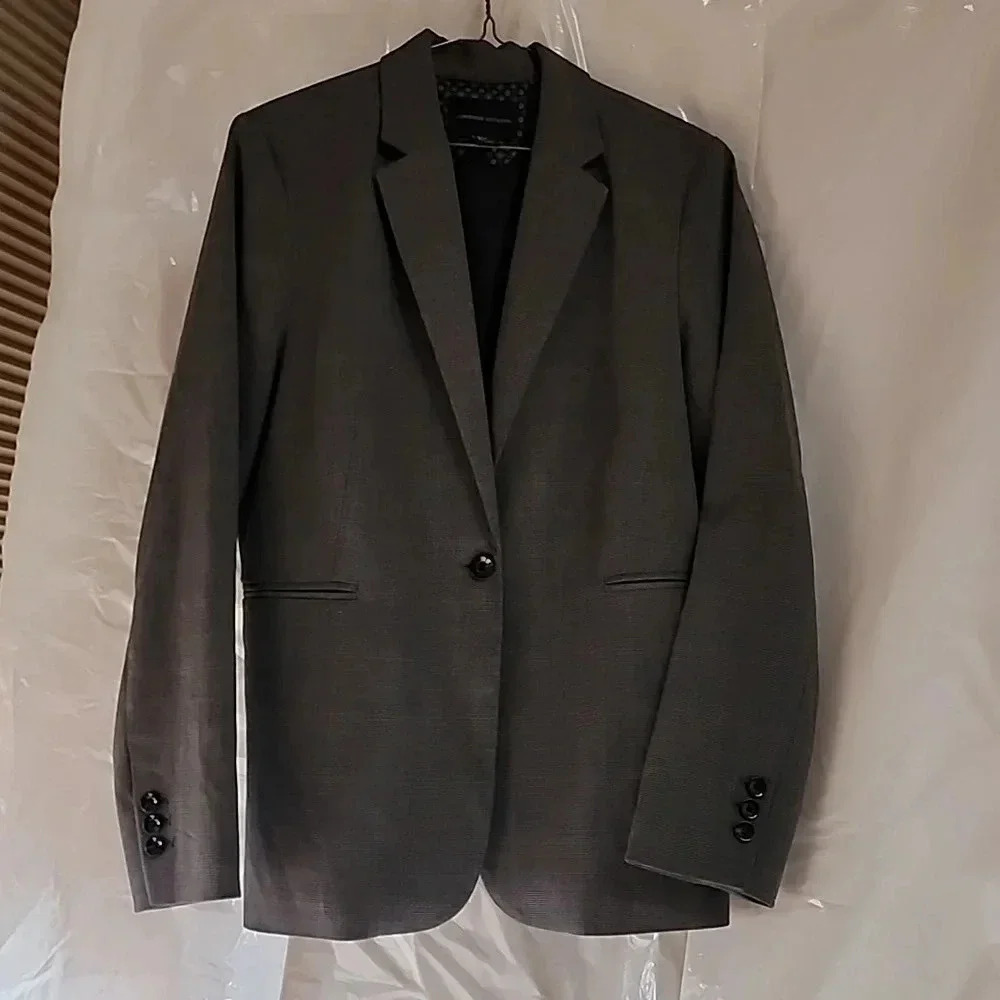 Adrienne Vittadini's Stretch Checked Gray Blazer Size L